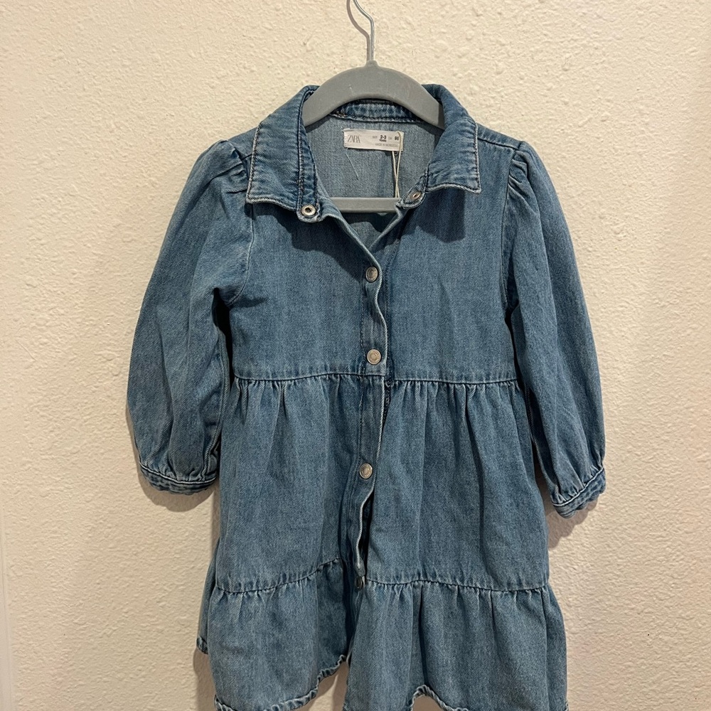 Zara Blue Jean Jacket with Puff Sleeves